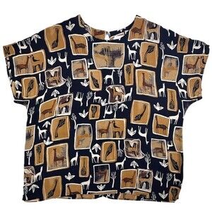 VTG Liz & Me Safari Animal Print Blouse Top Boho Tribal Art Style 90s Y2K 1X XL